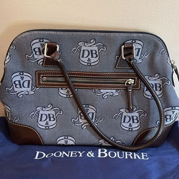 Dooney & Bourke Signature D & B Blue/Brown Canvas Zip Around Handbag w/Dust Bag - Picture 2 of 8